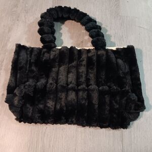 Elegant Black Faux Fur Tote Bag